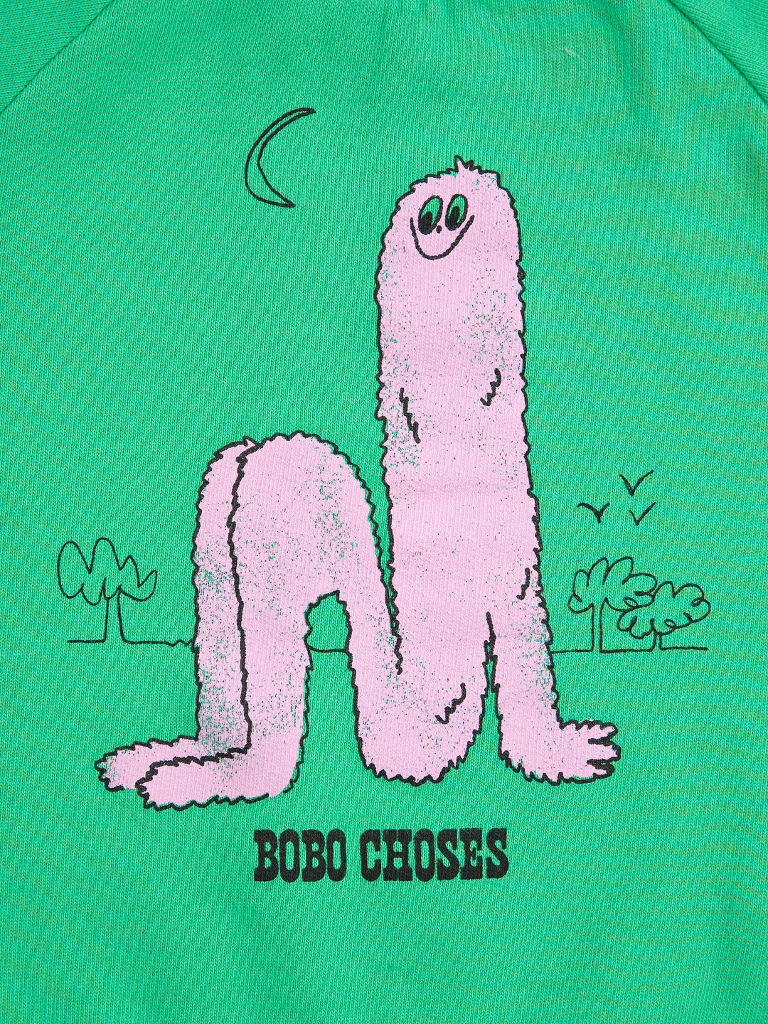 Détail de Chandail Bobo Choses en coton vert avec imprimé monstre rose