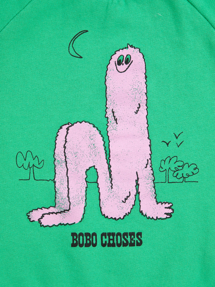 Détail de Chandail Bobo Choses en coton vert avec imprimé monstre rose
