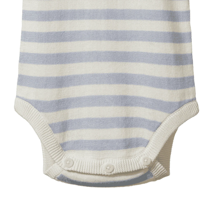Detail de Body tricoté manches courtes Nature Baby en coton rayé bleu pâle