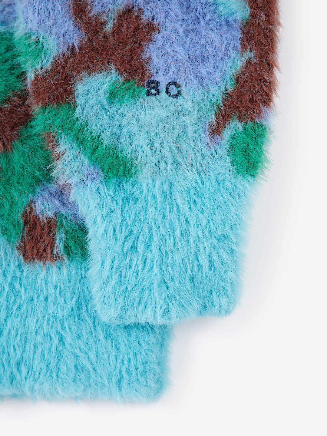 Detail de Chandail Bobo Choses en jacquard bleu, vert et brun