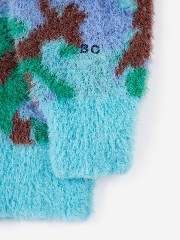 Detail de Chandail Bobo Choses en jacquard bleu, vert et brun