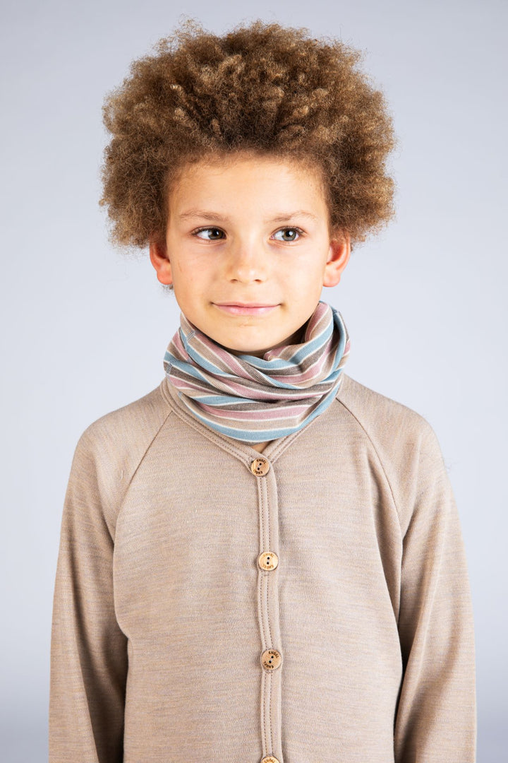 Enfant avec Cache-cou mérinos + soie - Raye pastel