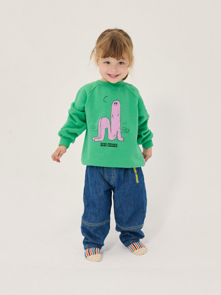 Enfant avec Chandail Bobo Choses en coton vert avec imprimé monstre rose