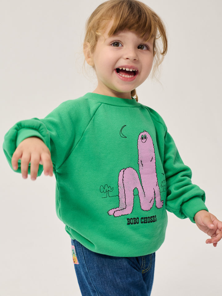Enfant avec Chandail Bobo Choses en coton vert avec imprimé monstre rose