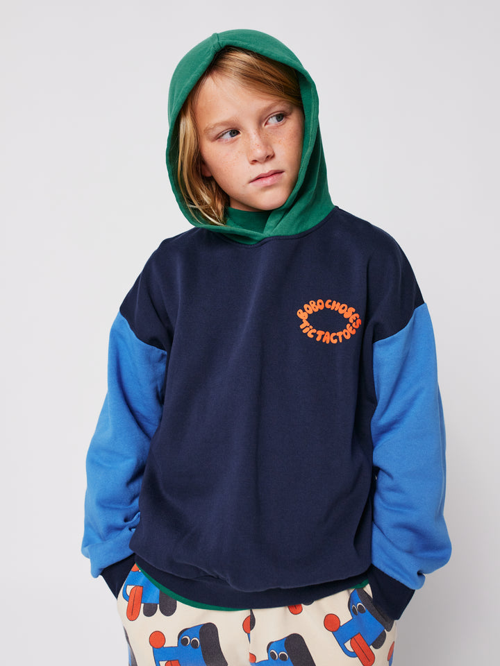 Enfant avec Chandail à capuche Bobo Choses en coton bleu et vert