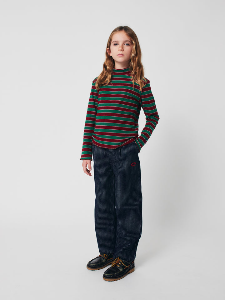 Enfant avec T-shirt à col roulé Bobo Choses en coton rayé vert et rouge