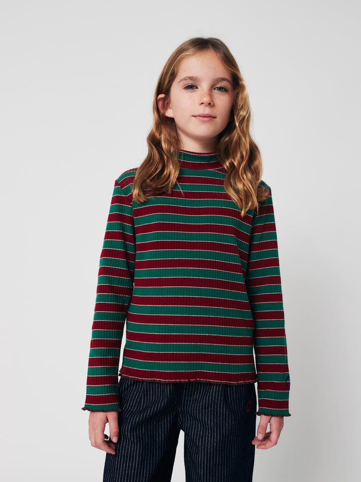 Enfant avec T-shirt à col roulé Bobo Choses en coton rayé vert et rouge