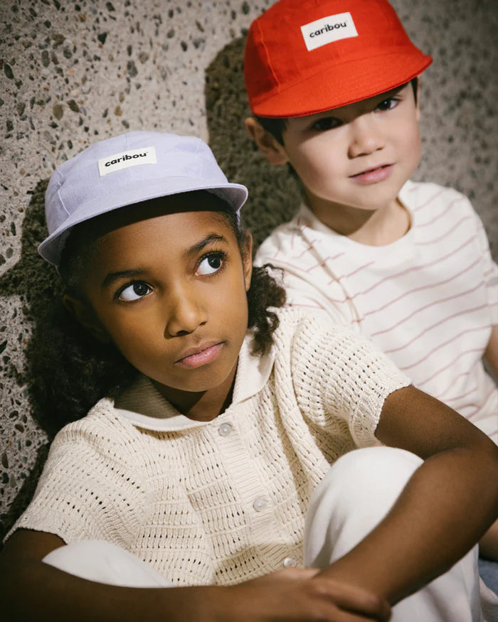 Enfants avec Casquettes en lin Caribou rouge tomate et lavande
