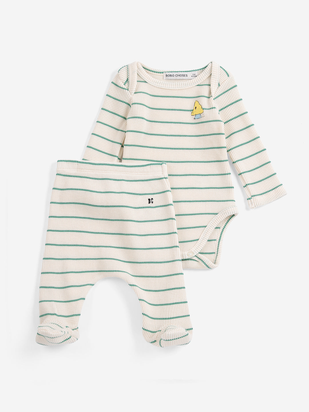 Ensemble cadeau de naissance Bobo Choses en coton rayé blanc et vert 