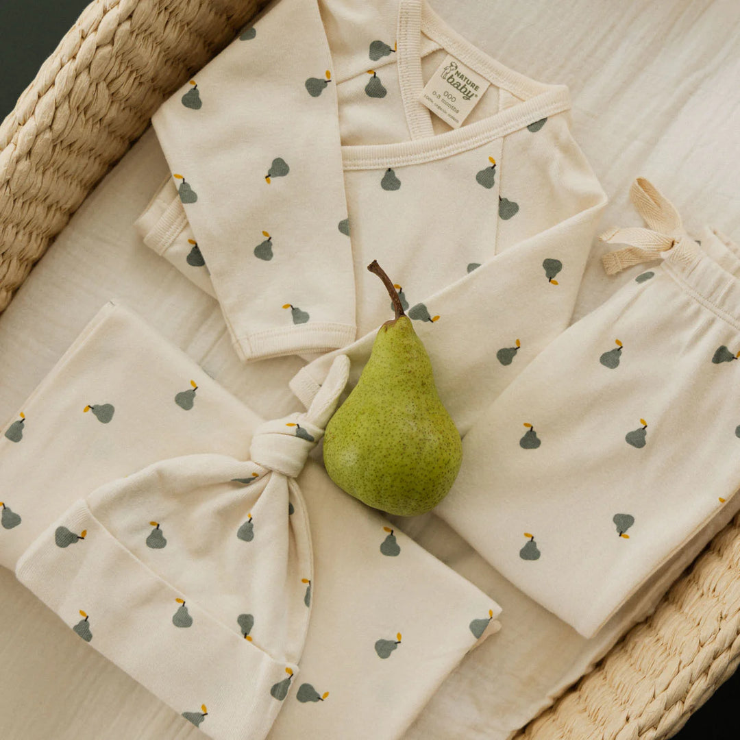 Ensemble cadeau de naissance Nature Baby en coton naturel avec imprimé petite poires