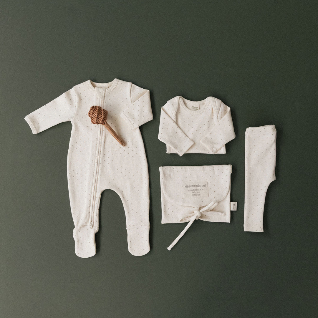 Ensemble cadeau de naissance Nature Baby en coton naturel avec points caramel
