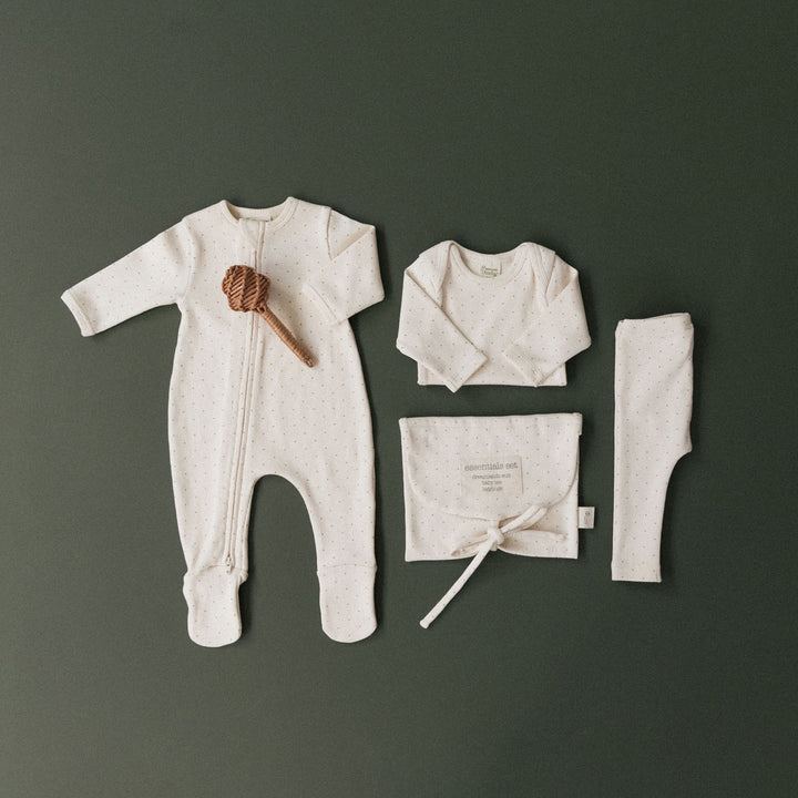 Ensemble cadeau de naissance Nature Baby en coton naturel avec points caramel
