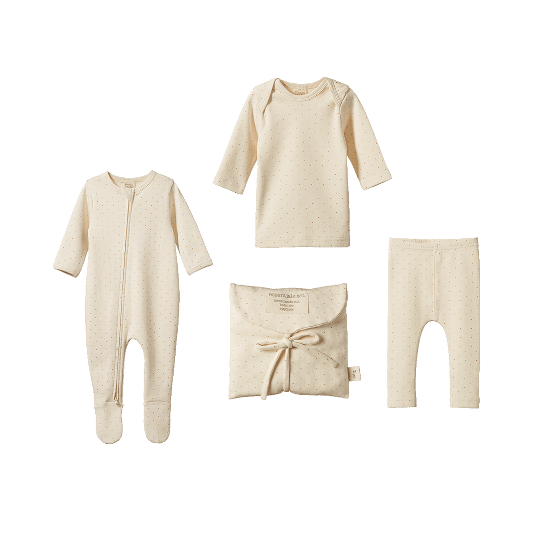 Ensemble cadeau de naissance Nature Baby en coton naturel avec points caramel