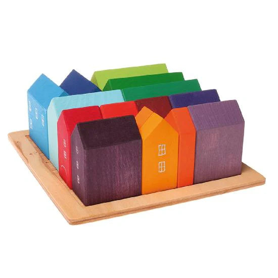 Ensemble Grimms de maisons en bois multicolore