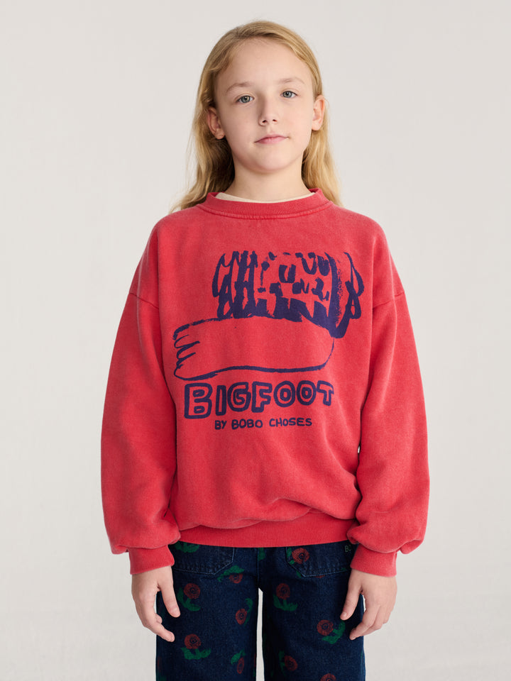 Fille avec Chandail Bobo Choses en coton ouaté rouge avec imprimé Bigfoot 