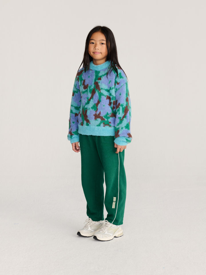 Fille avec Chandail Bobo Choses en jacquard bleu, vert et brun