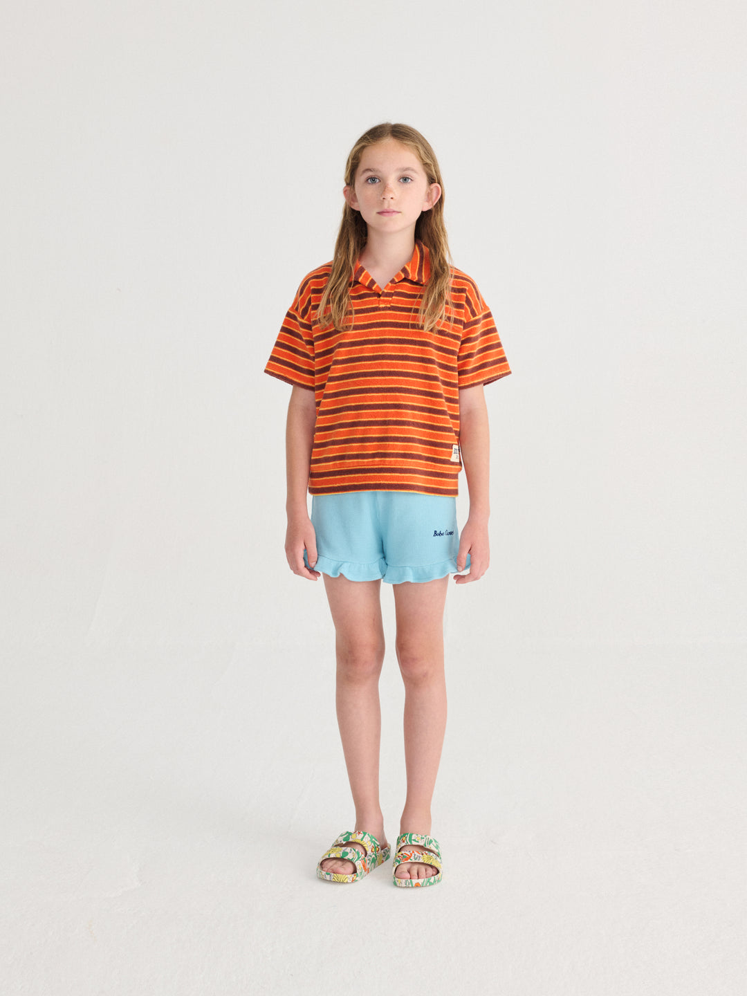 Fille avec Shorts à volants Bobo Choses en coton bleu pâle 