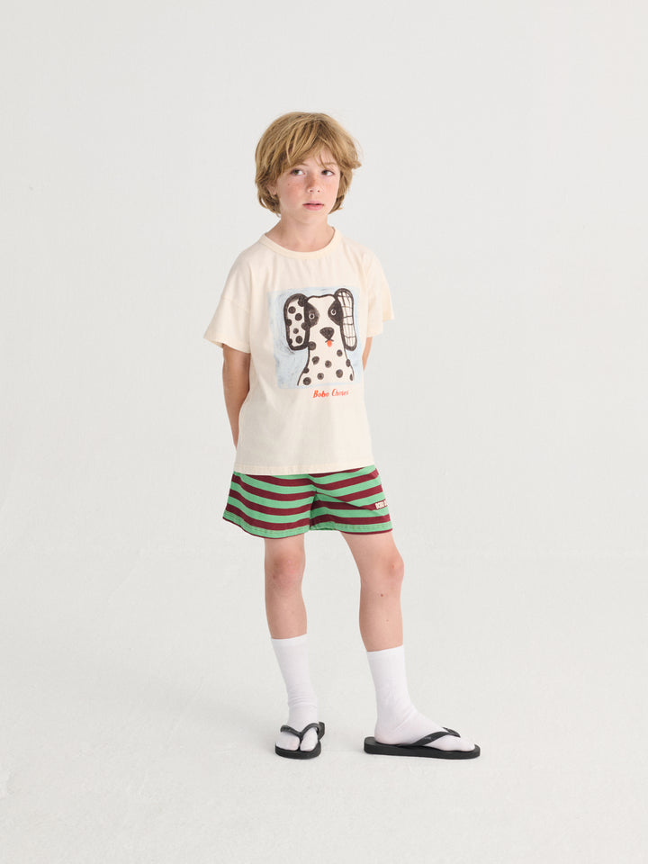 Garçon avec Shorts Bobo Choses en coton rayé vert et rouge