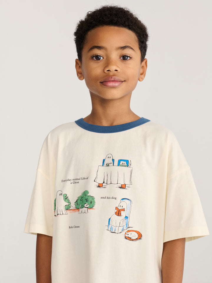 Garçon avec T-shirt Bobo Choses en coton blanc avec imprimé fantômes