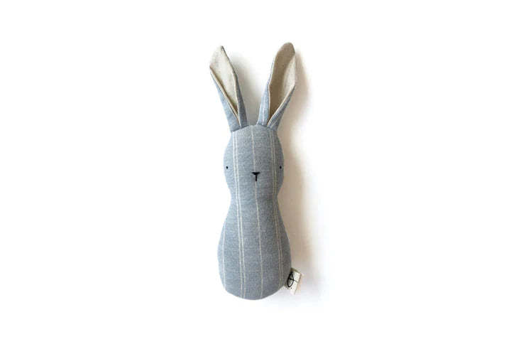 Hochet lapin en lin Bleu ligné