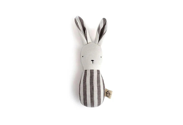 Hochet lapin en lin beige et rayé brun