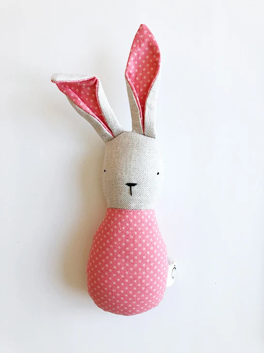 Hochet lapin en lin Pois roses
