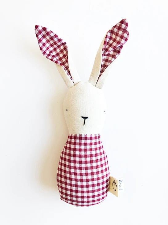 Hochet lapin en lin Vichy