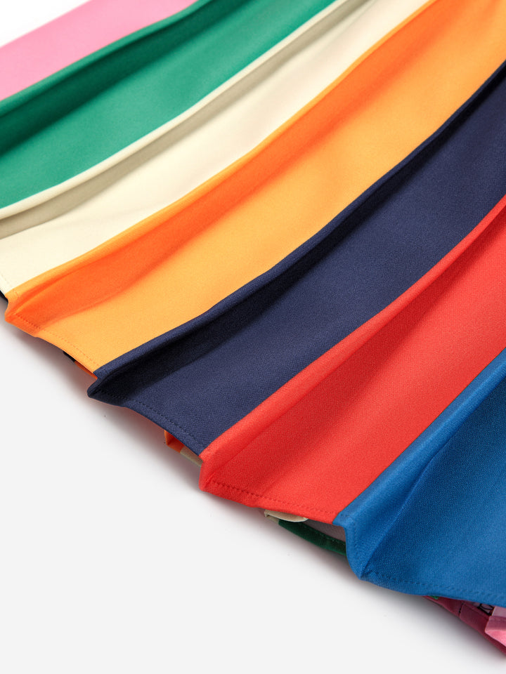 Détail de Jupe Bobo Choses plissée rose, vert, crème, orange, bleu, rouge