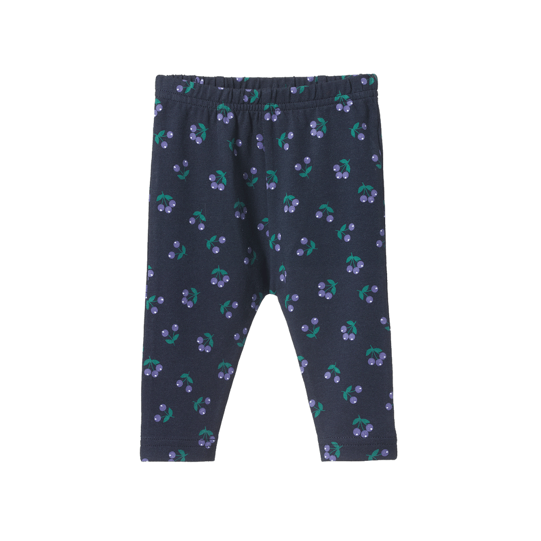 Leggings en coton bleu avec imprimé baies