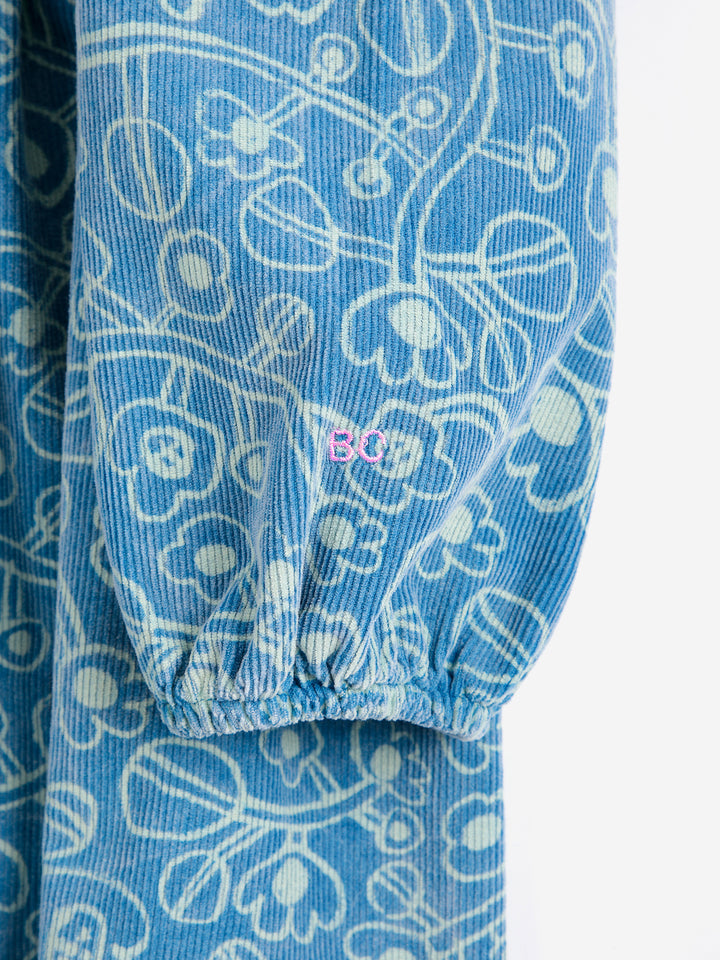 Manche de Robe Bobo Choses en velours bleu avec imprimé fleurs