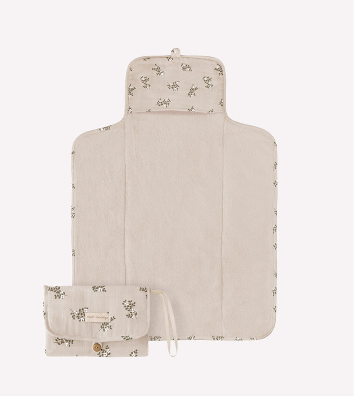 Matelas à langer nomade en mousseline avec imprimé fleurs