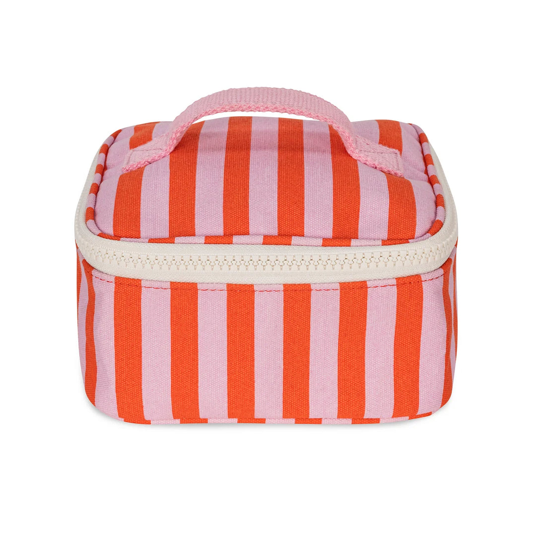 Mini cube à collations Fluf en coton rayé rose et orange