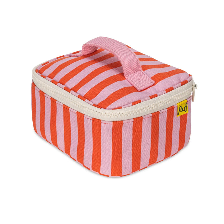 Mini cube à collations Fluf en coton rayé rose et orange