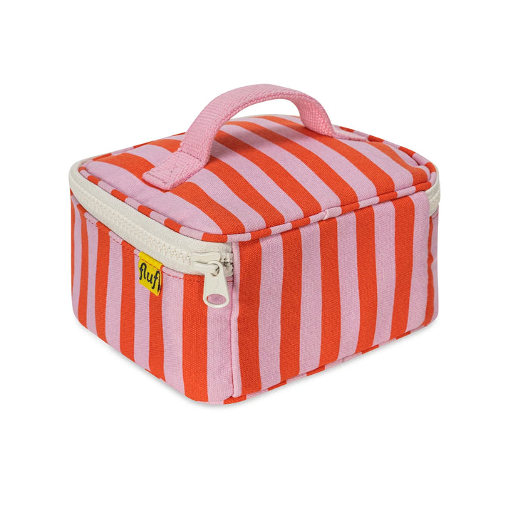 Mini cube à collations Fluf en coton rayé rose et orange