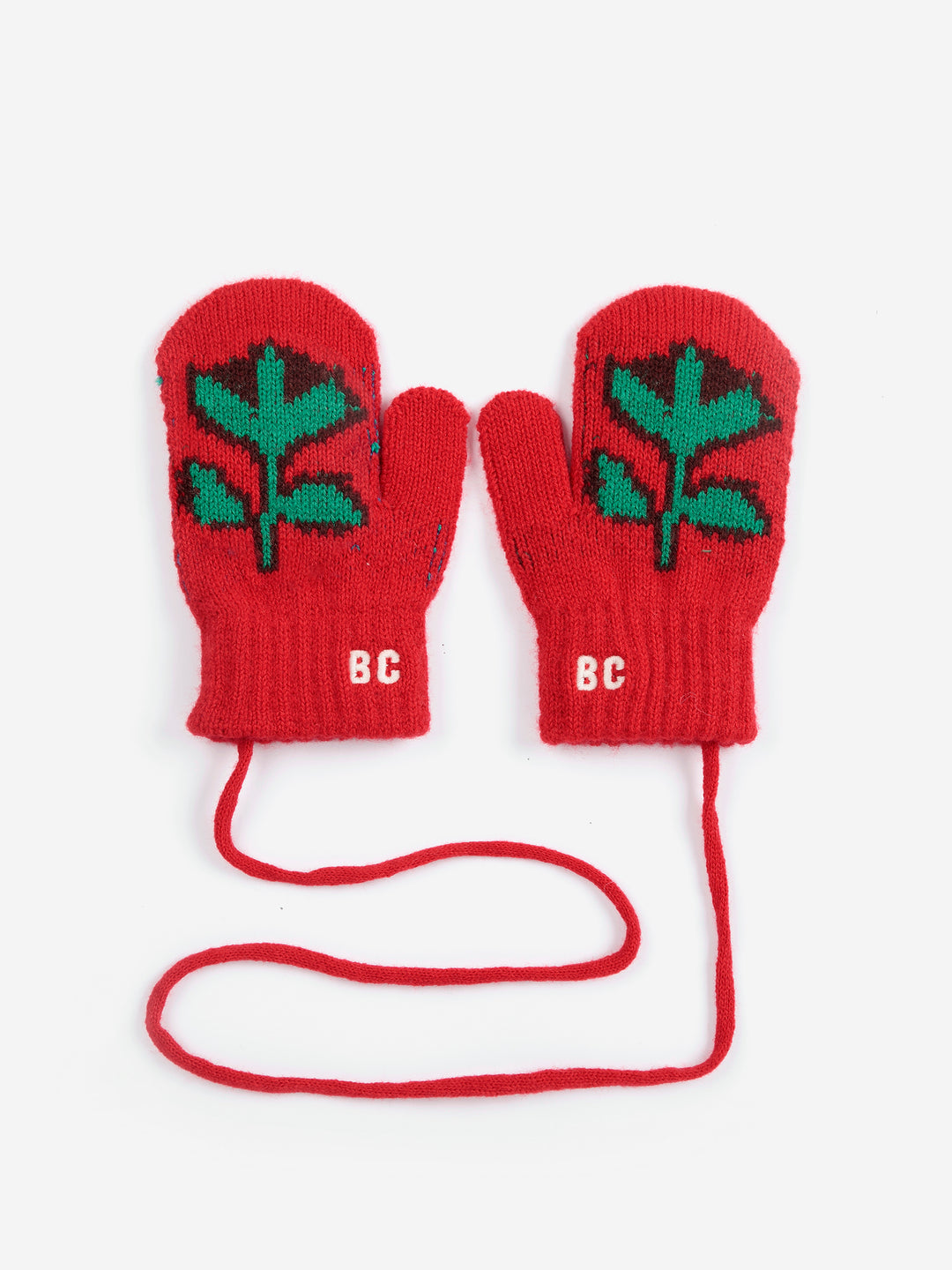Mitaines Bobo Choses en Acrylique rouge avec fleur verte