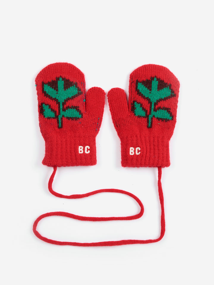 Mitaines Bobo Choses en Acrylique rouge avec fleur verte