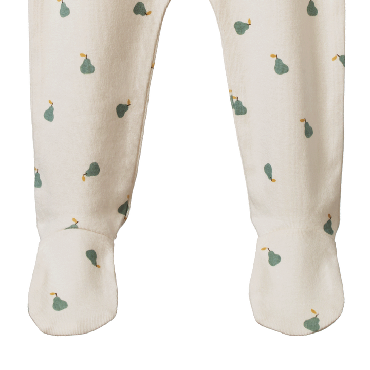 Pantalon à pattes en coton beige avec imprimé petites poires