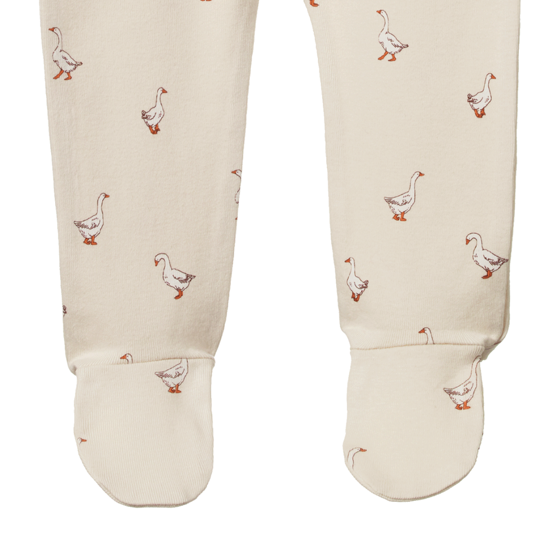 Jambes de Pantalon à pattes en coton beige avec imprimé oies