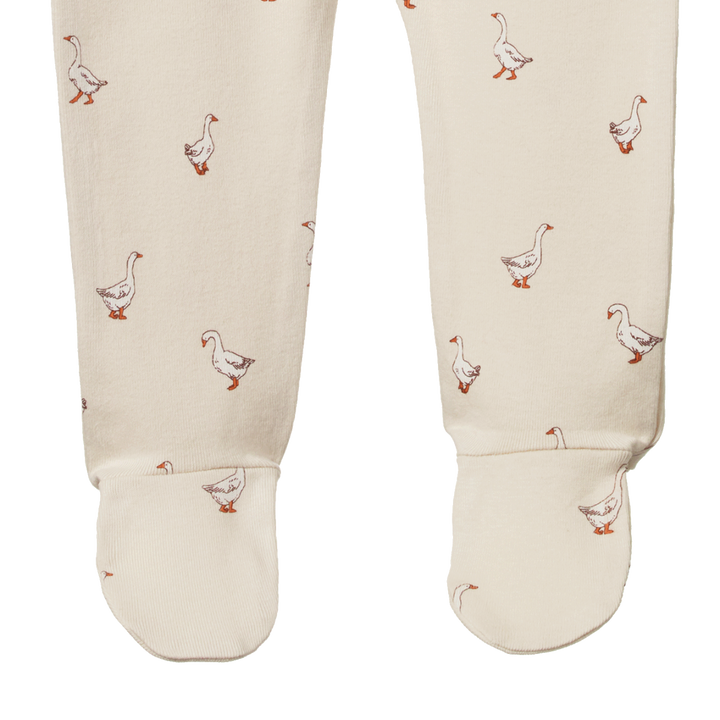 Jambes de Pantalon à pattes en coton beige avec imprimé oies