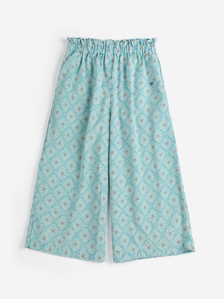 Pantalon Bobo Choses en coton bleu avec imprimé mosaic de marguerites 