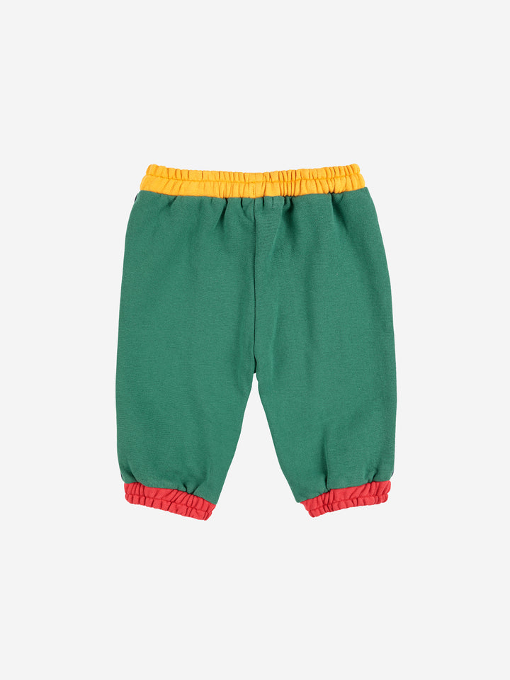 Pantalon jogging Bobo Choses en coton vert avec détails jaune et rouge
