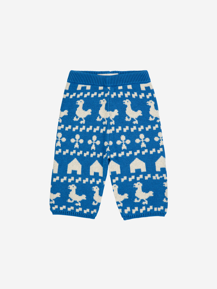 Pantalon tricoté Bobo Choses en coton bleu avec design ferme en blanc