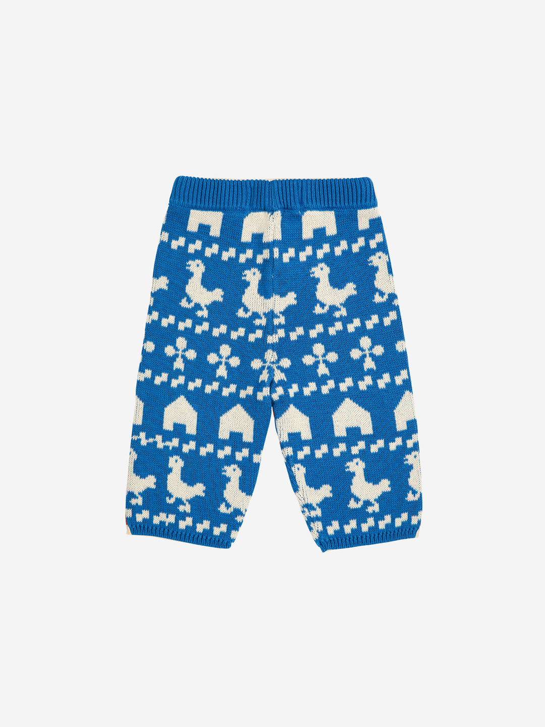 Pantalon tricoté Bobo Choses en coton bleu avec design ferme en blanc