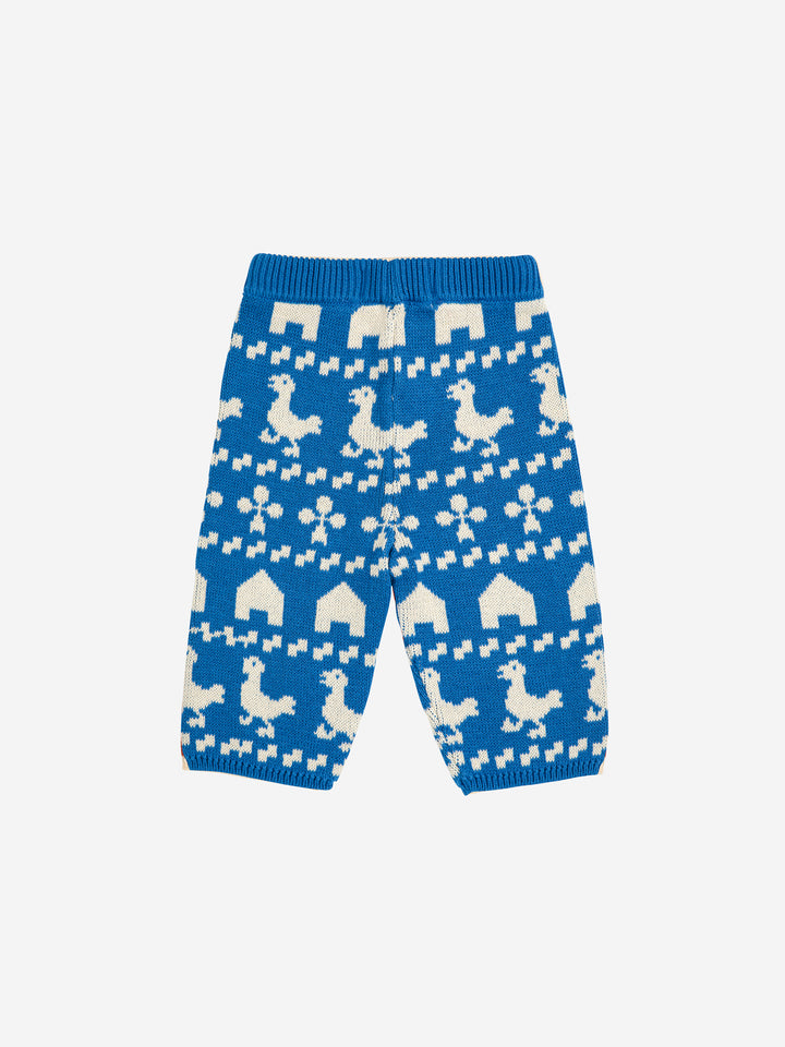 Pantalon tricoté Bobo Choses en coton bleu avec design ferme en blanc