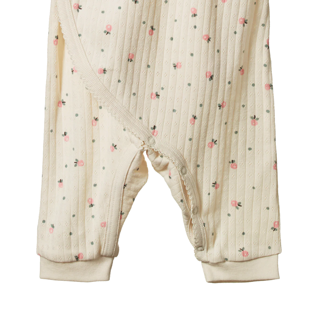 Pattes de Pyjama kimono pointelle Nature Baby en coton blanc avec imprimé fleurs roses
