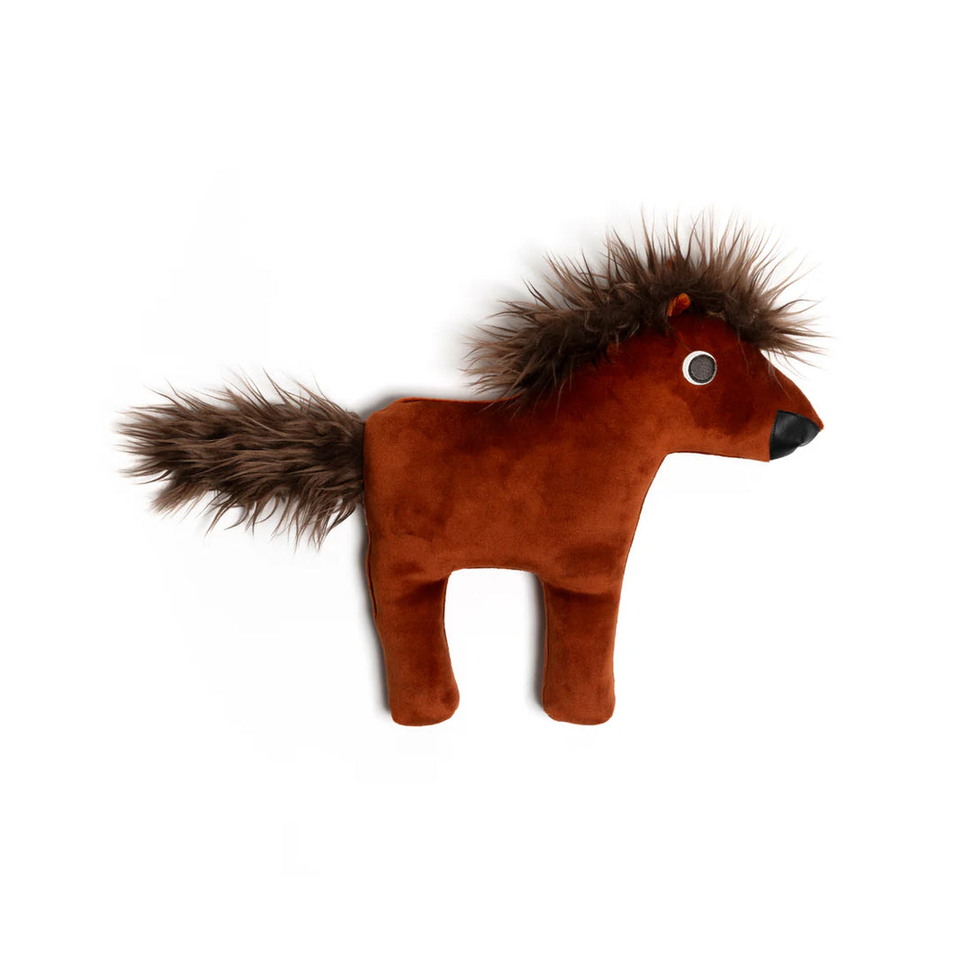 Peluche Raplapla en velours brun en forme de cheval