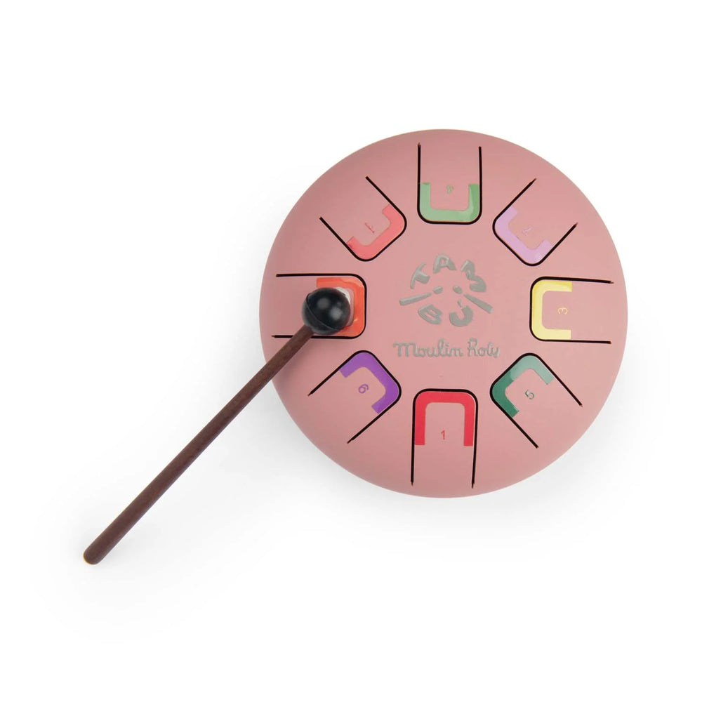 Petit tambour à languettes rose avec baguette