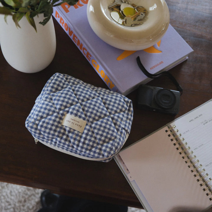 Pochette matelassée en coton biologique Vichy Marine