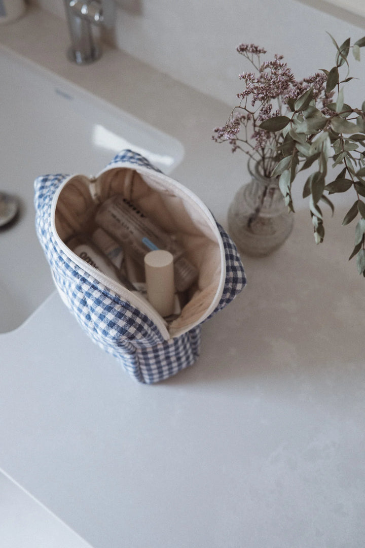 Pochette matelassée en coton biologique Vichy Marine