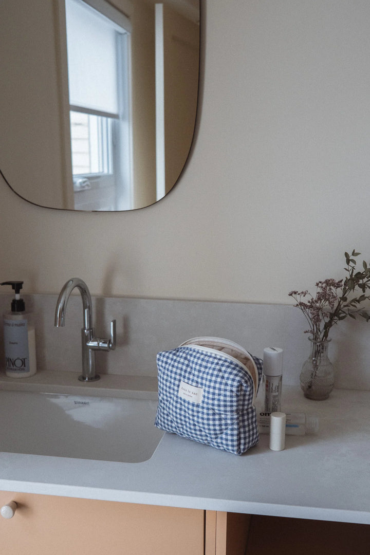 Pochette matelassée en coton biologique Vichy Marine